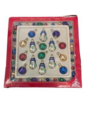 Vintage Molded Glass Snowman Ornaments & Garland Set By Victoria Collection